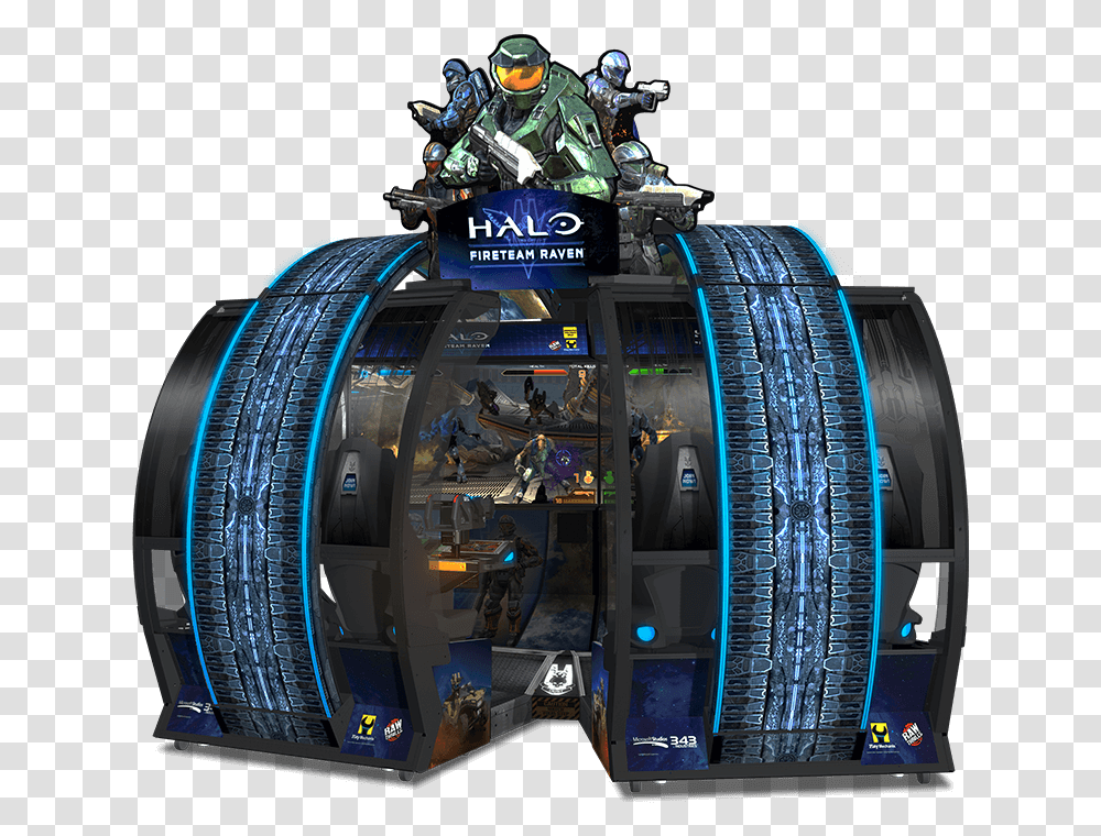 Cabinet Halo1 Halo Arcade Game Fireteam Raven, Helmet, Person, Machine Transparent Png