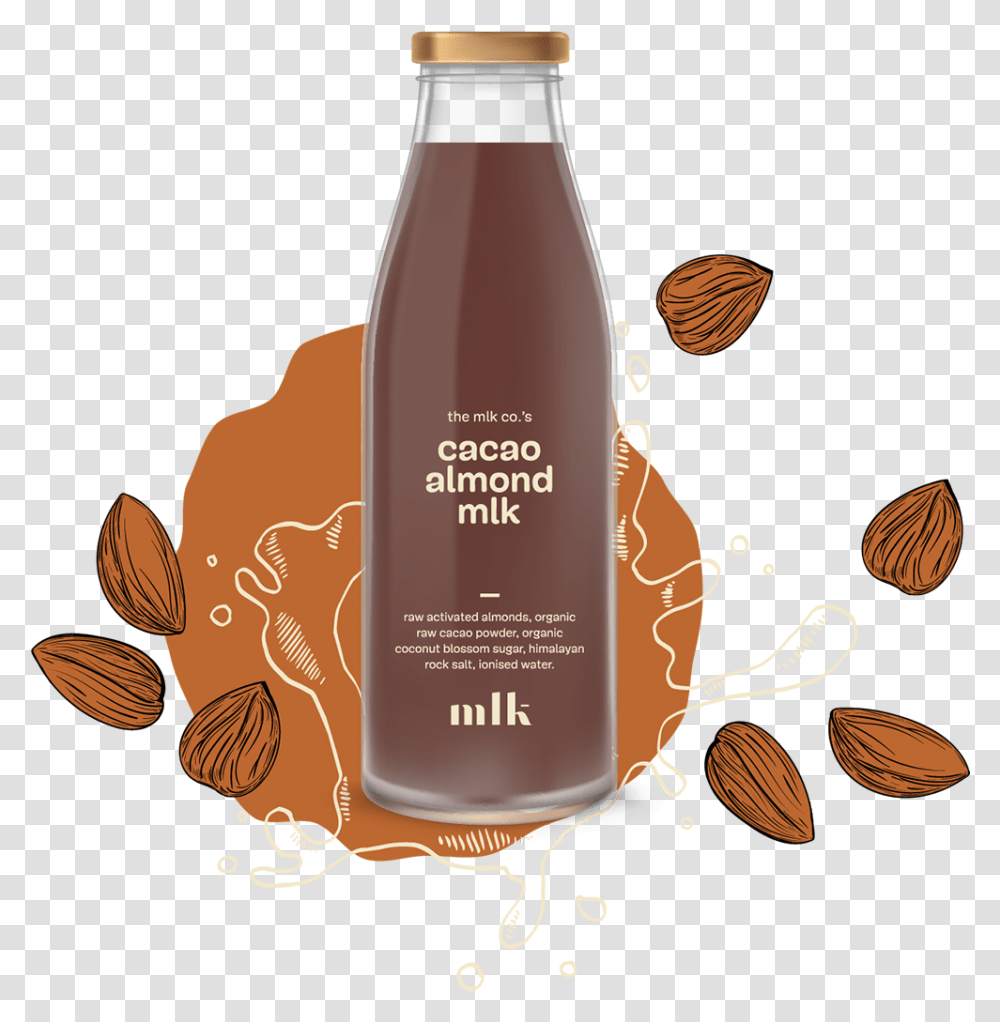 Cacao Almond Mlk Glass Bottle, Plant, Food, Nut, Vegetable Transparent Png