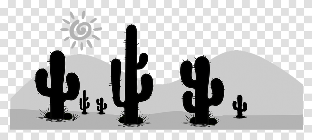 Cactus Clip Art Black White, Silhouette, Plant, Stencil Transparent Png