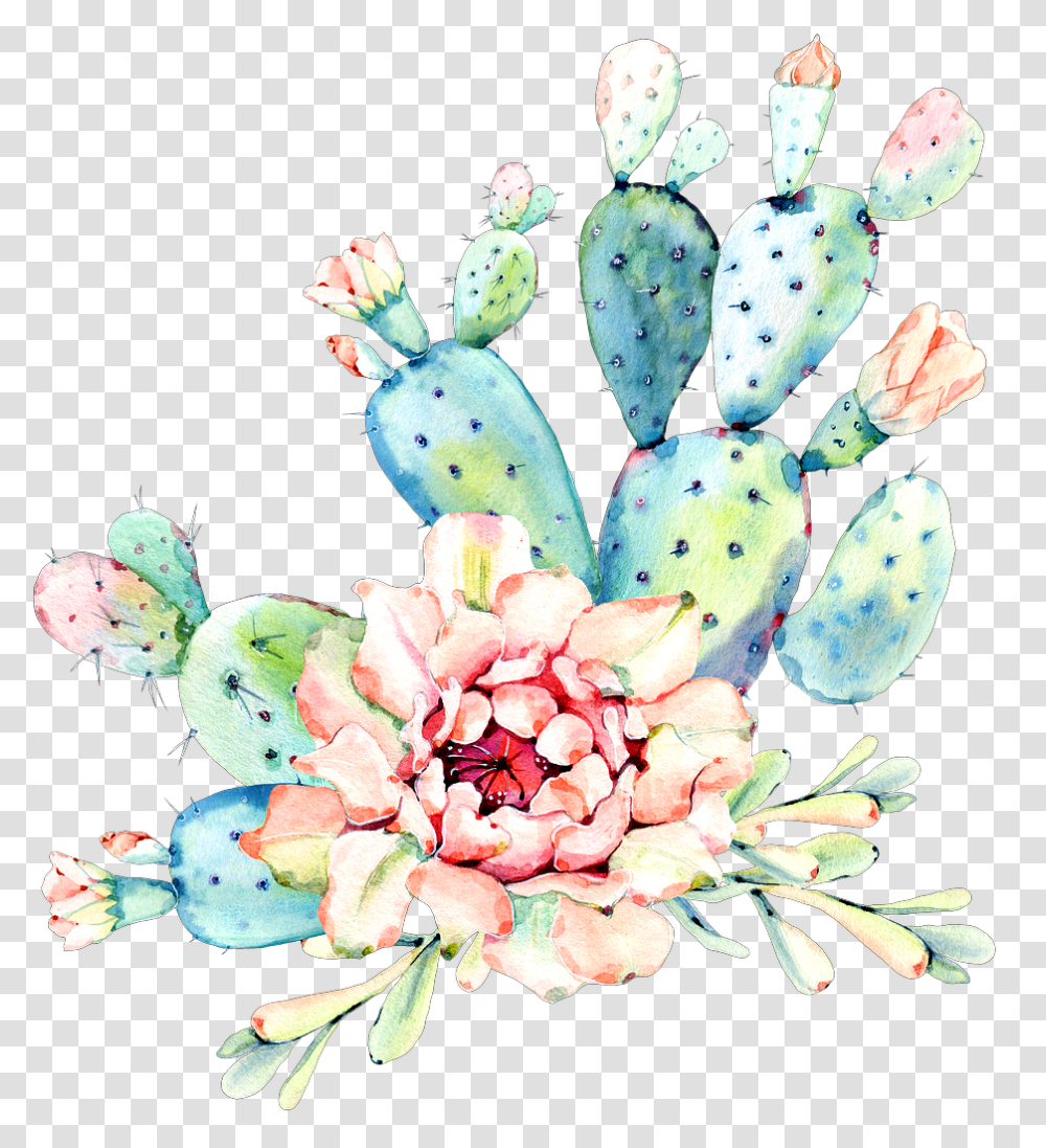 Cactus Flower Watercolor Art Desert Cactus, Plant, Blossom, Flower Arrangement, Flower Bouquet Transparent Png