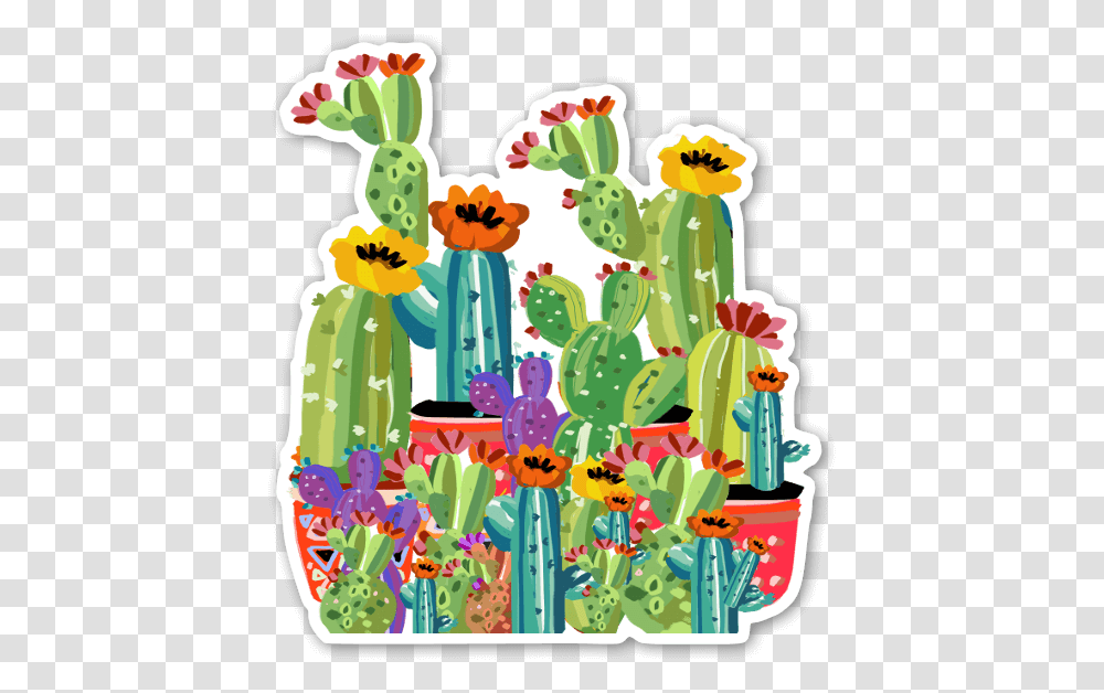 Cactus Garden Sticker Cactus Garden Cartoon, Plant, Birthday Cake, Dessert, Food Transparent Png