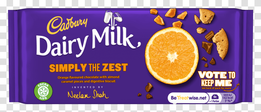 Cadbury Dairy Milk Simply The Zest 110g Cadbury Dairy Milk Inventor, Plant, Orange, Citrus Fruit, Food Transparent Png