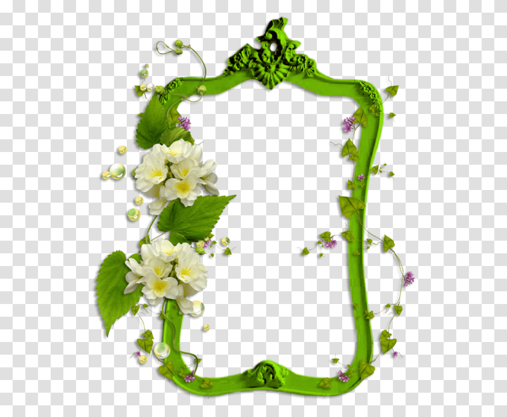 Cadre Avec Dcor Frame Creative Green Floral Border Design, Plant, Flower, Blossom Transparent Png