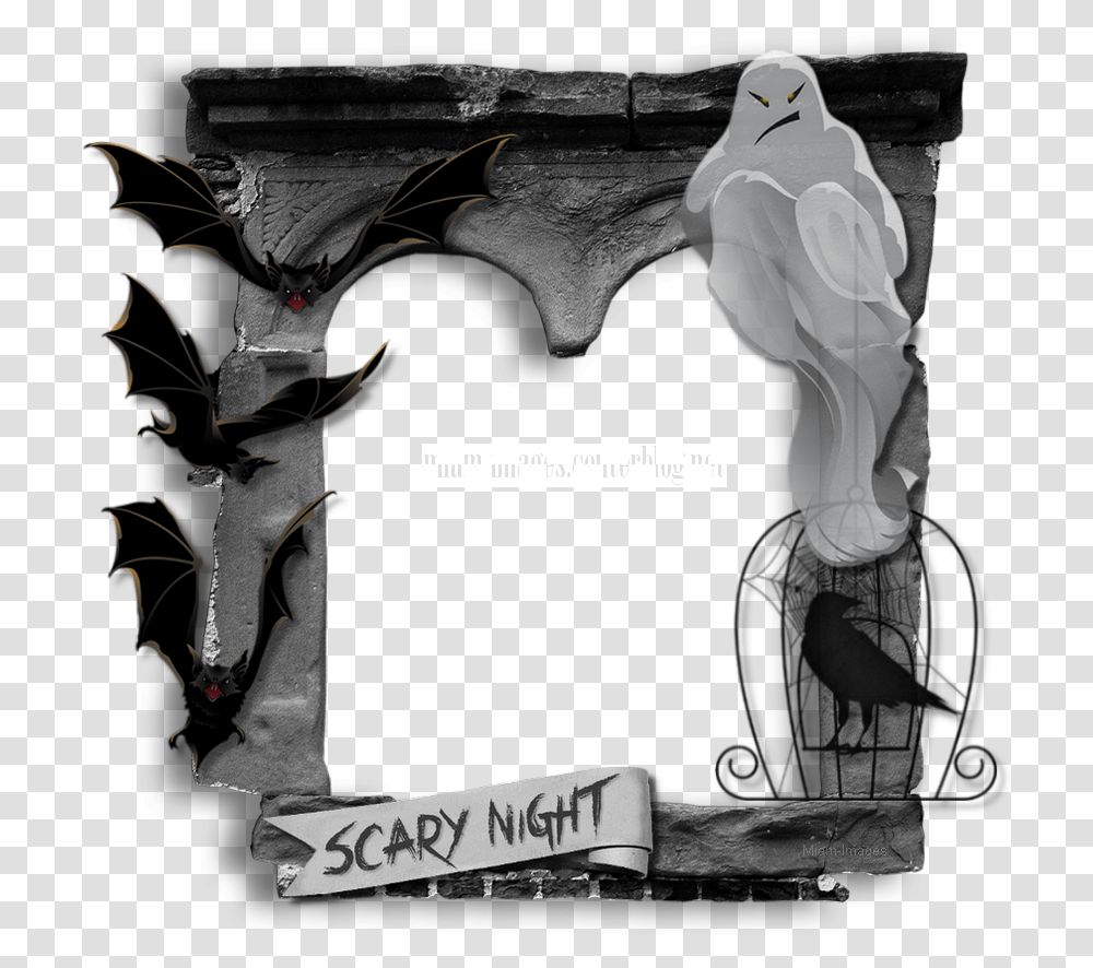 Cadre Gothique Halloween Gothic Frame Ghost Illustration, X-Ray, Medical Imaging X-Ray Film, Text, Bird Transparent Png
