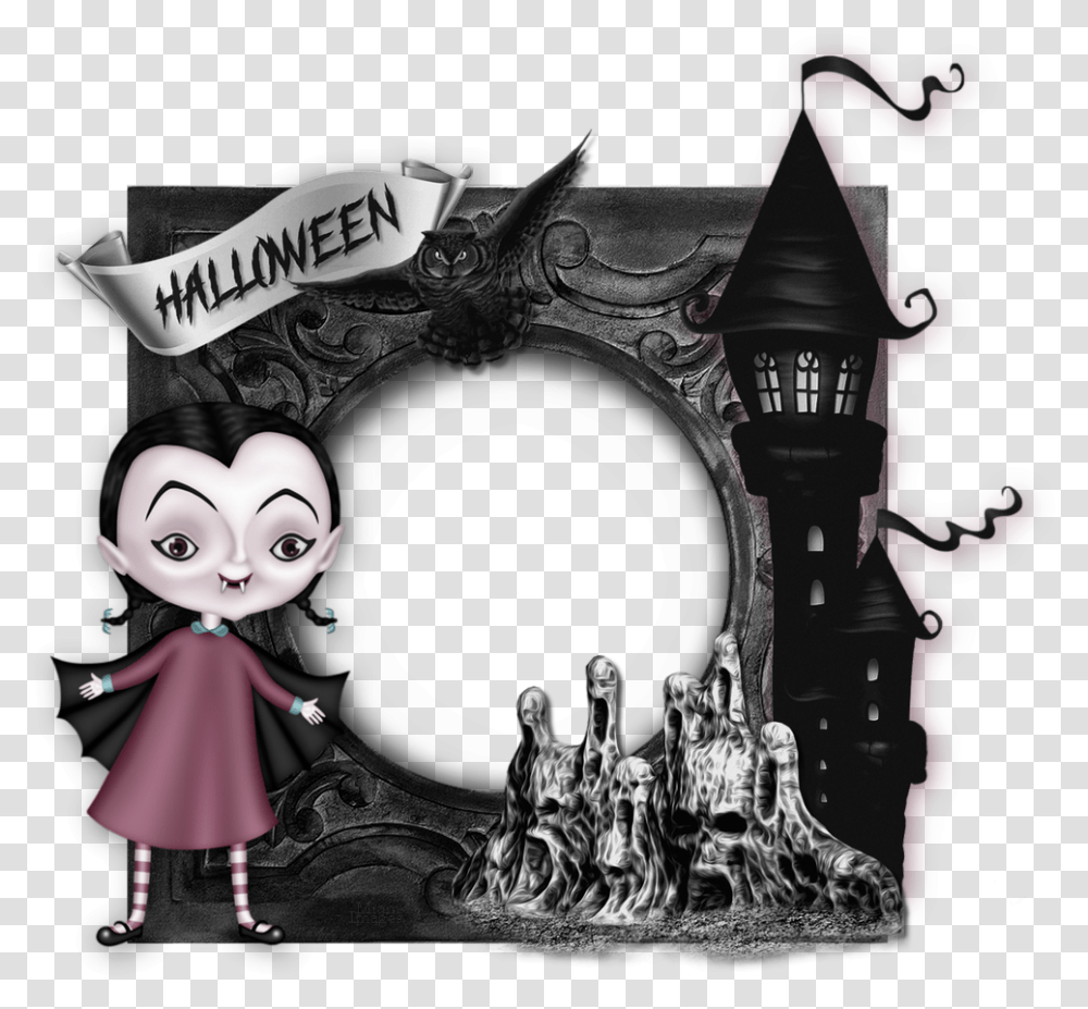 Cadre Photo Halloween Gothique Gothic Frame Cartoon, Person, Human, Glass, Collage Transparent Png