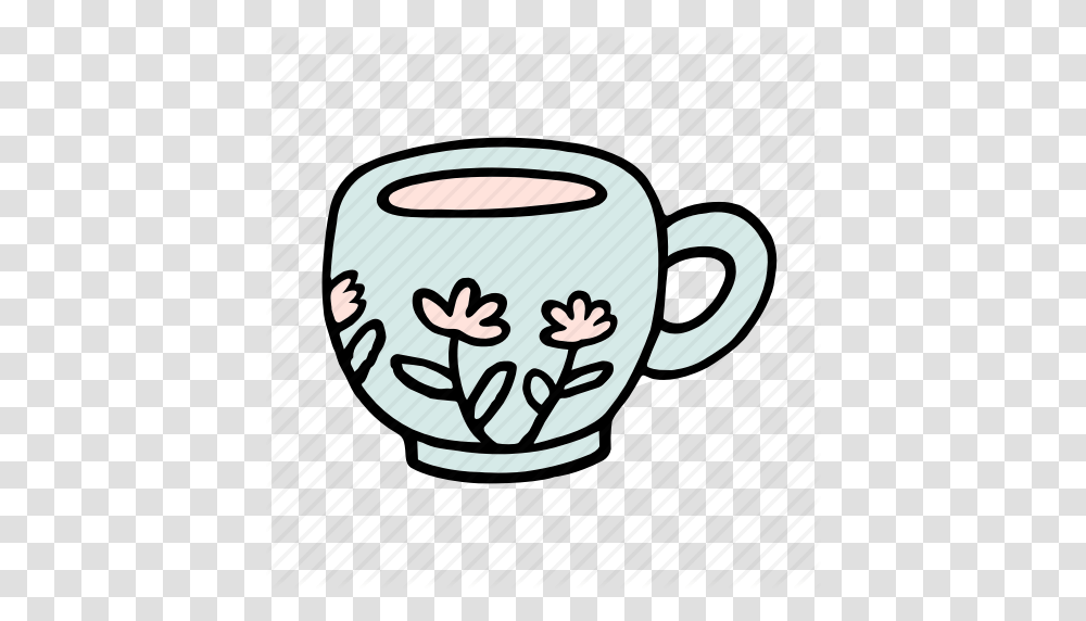 Cafe Cafeteria Coffee Cup Doodle Flower Latte Icon, Pottery Transparent Png