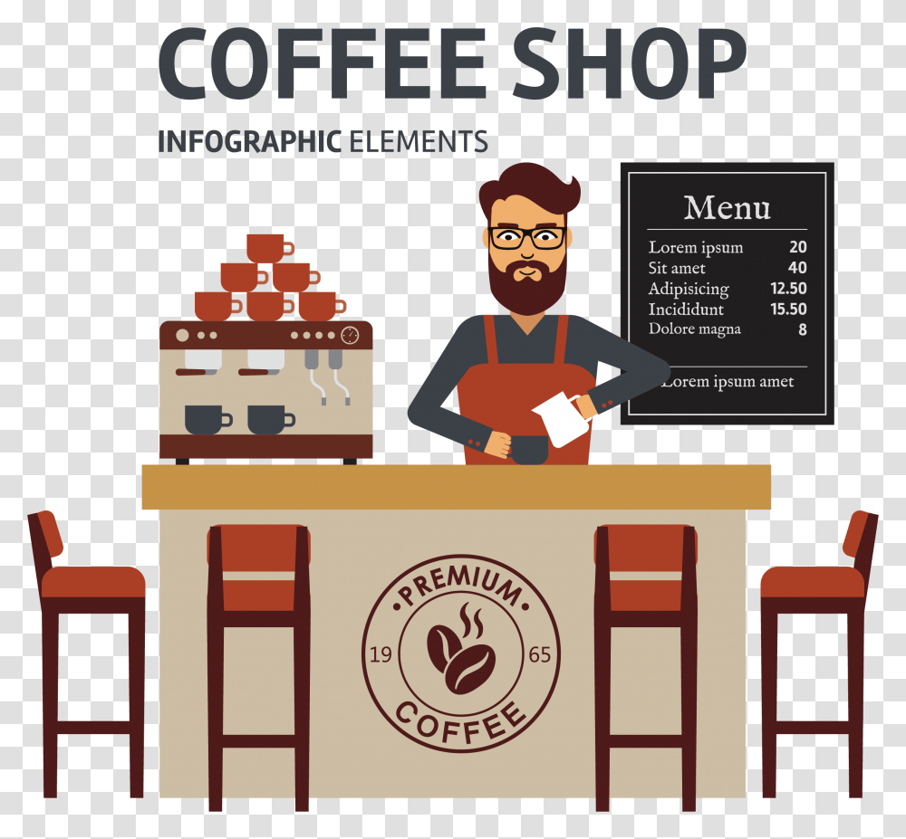 Cafe Clipart Coffee Shop Vector, Person, Chair, Furniture Transparent Png
