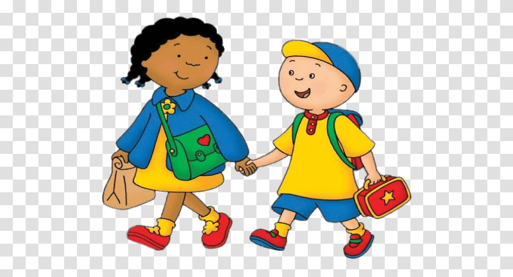 Caillou And Clementine Walking To School, Person, People, Hand, Green Transparent Png