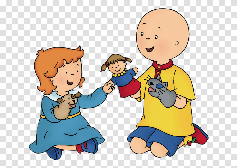 Caillou And Rosie Playing With Hand Puppets Caillou Family, Person, Human, People, Video Gaming Transparent Png