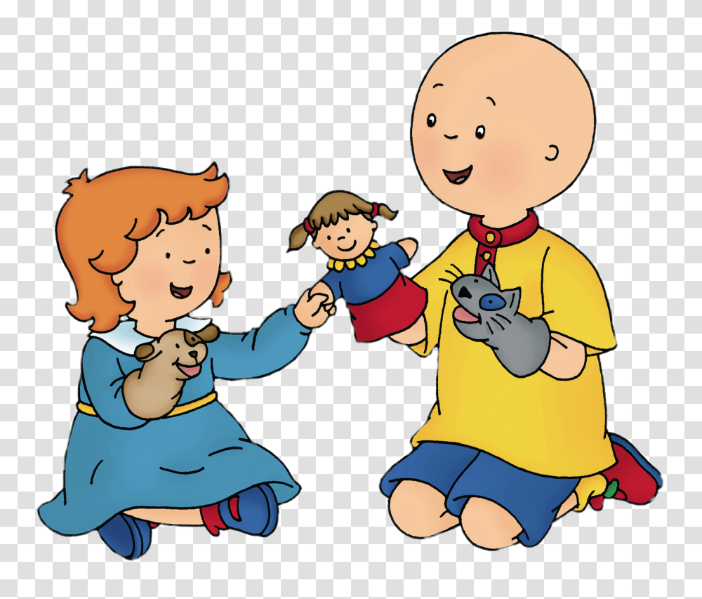 Caillou And Rosie Playing With Hand Puppets, Video Gaming, Photography, Kneeling Transparent Png