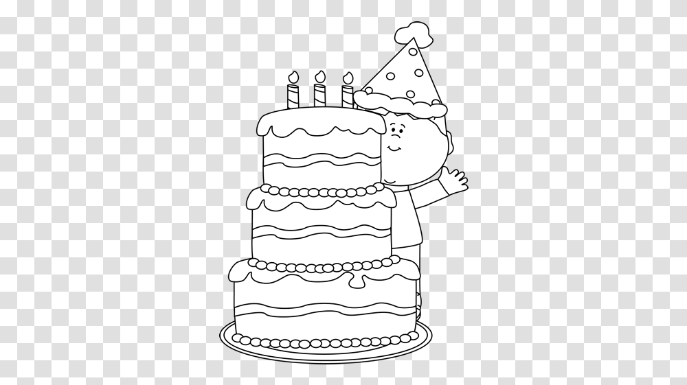 Cake Black And White Happy Birthday Clipart Behind Black And White, Dessert, Food, Clothing, Apparel Transparent Png