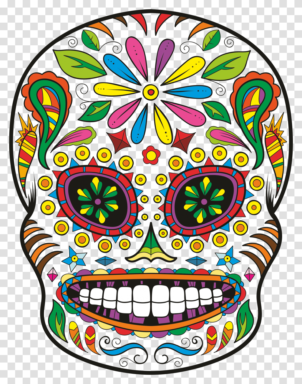 Calavera Day Of The Dead Skull Sticker Decal Colorful Sugar Skull Designs, Doodle, Drawing Transparent Png
