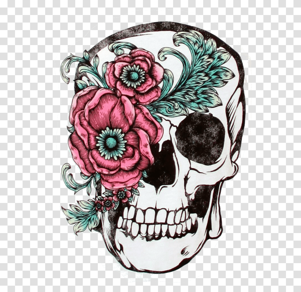 Calavera Flower Sleeve Skull Tattoo Free Clipart Hd Day Of The Dead Flowers Drawings, Floral Design, Pattern, Doodle Transparent Png