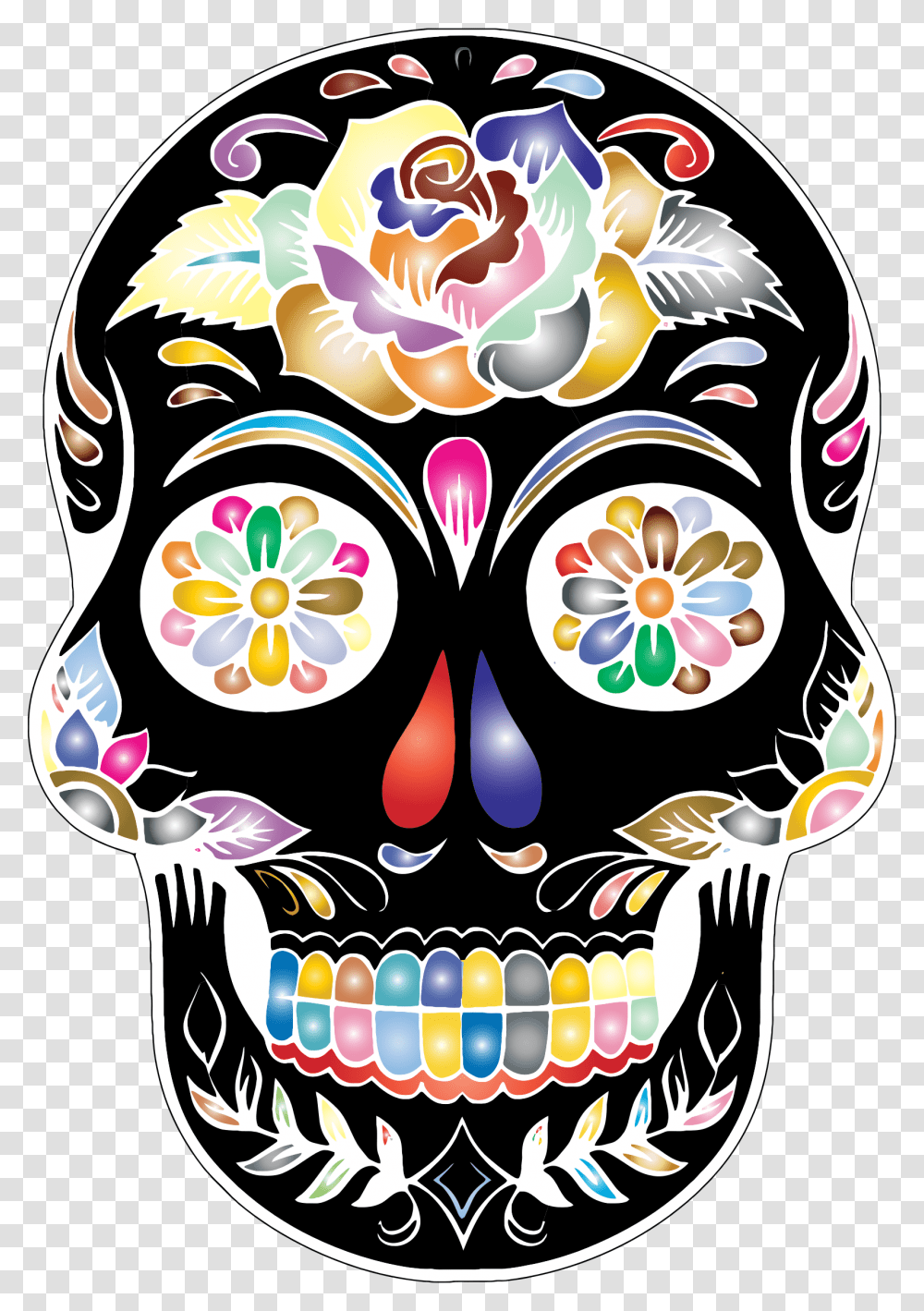 Calavera Skull Day Of The Dead Clip Art Black And White Sugar Skull, Floral Design, Pattern Transparent Png