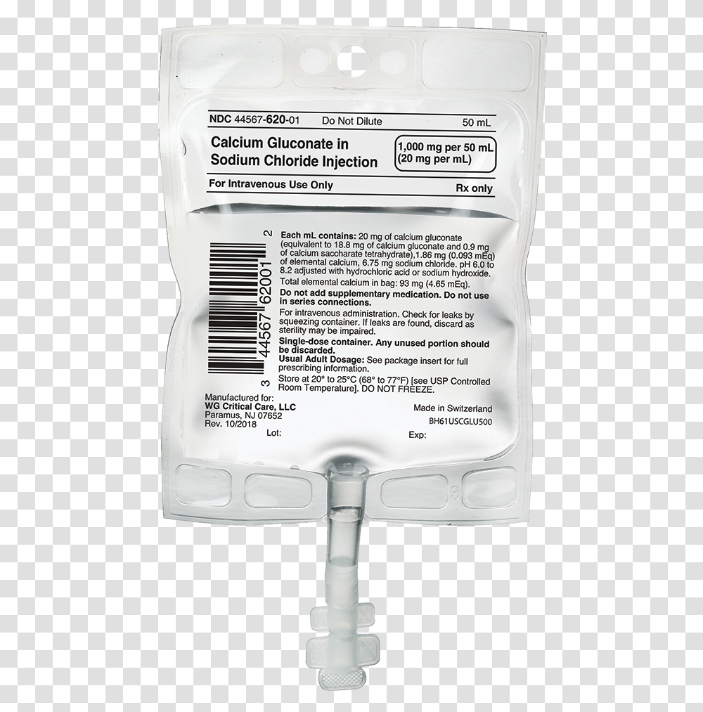 Calcium Gluconate Iv Bag New Download Bottle, First Aid, Word, Label Transparent Png