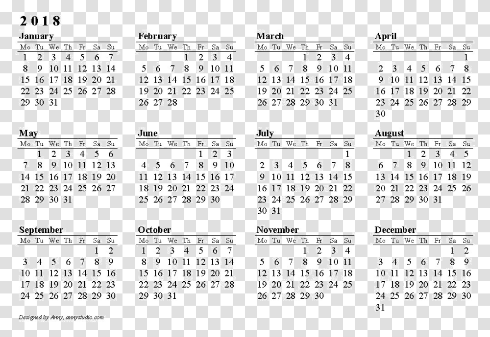 Calendar 2018 Black And White Calendar 2017 To Print, Menu Transparent Png