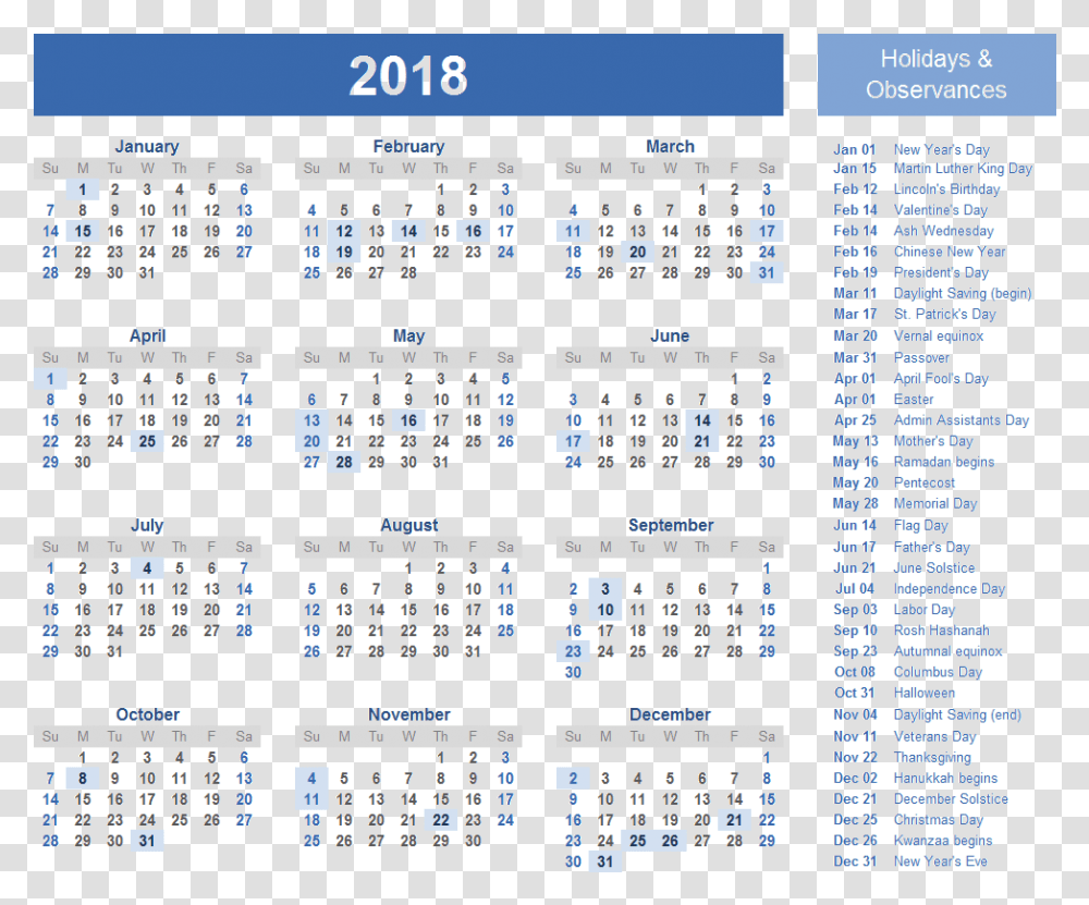 Calendar 2018 Holidays Free Printable 2020 Calendar With Holidays, Scoreboard Transparent Png