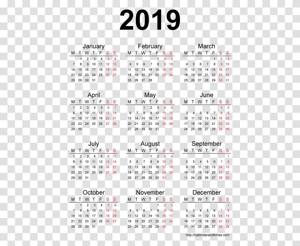 Calendar 2019 Printable One Pages Week Number Calendar 2019, Menu Transparent Png
