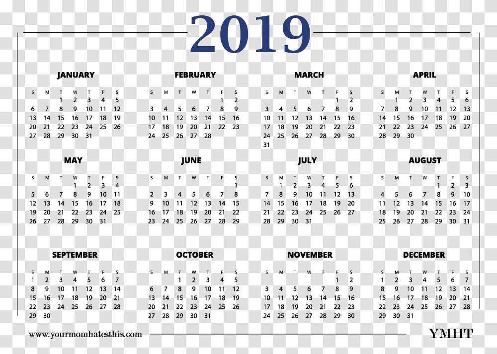 Calendar 2019, Number, Alphabet Transparent Png