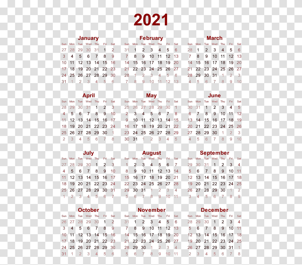 Calendar 2021 Image 12 Month 2020 Calendar Floral Transparent Png