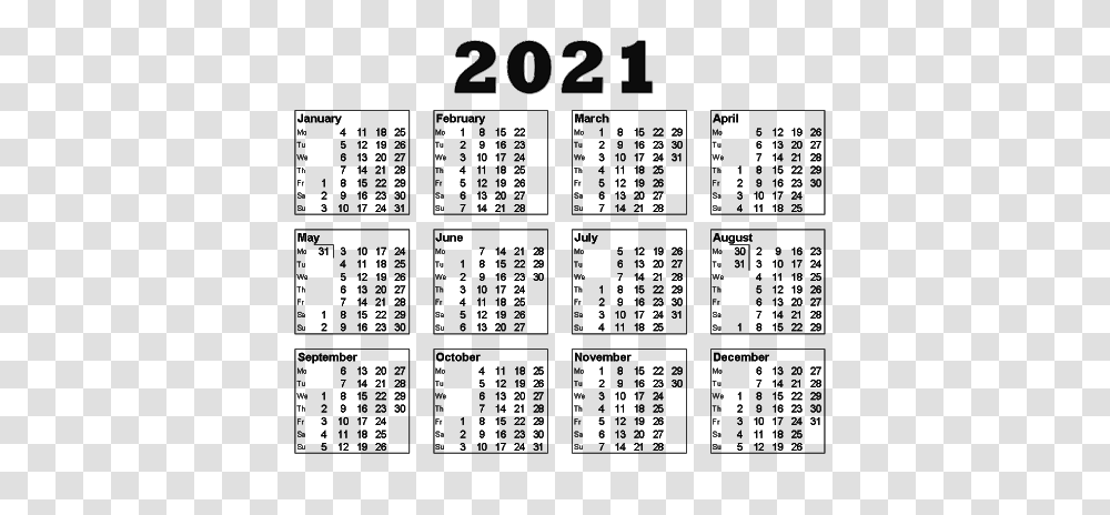 Calendar 2021, Alphabet, Number Transparent Png