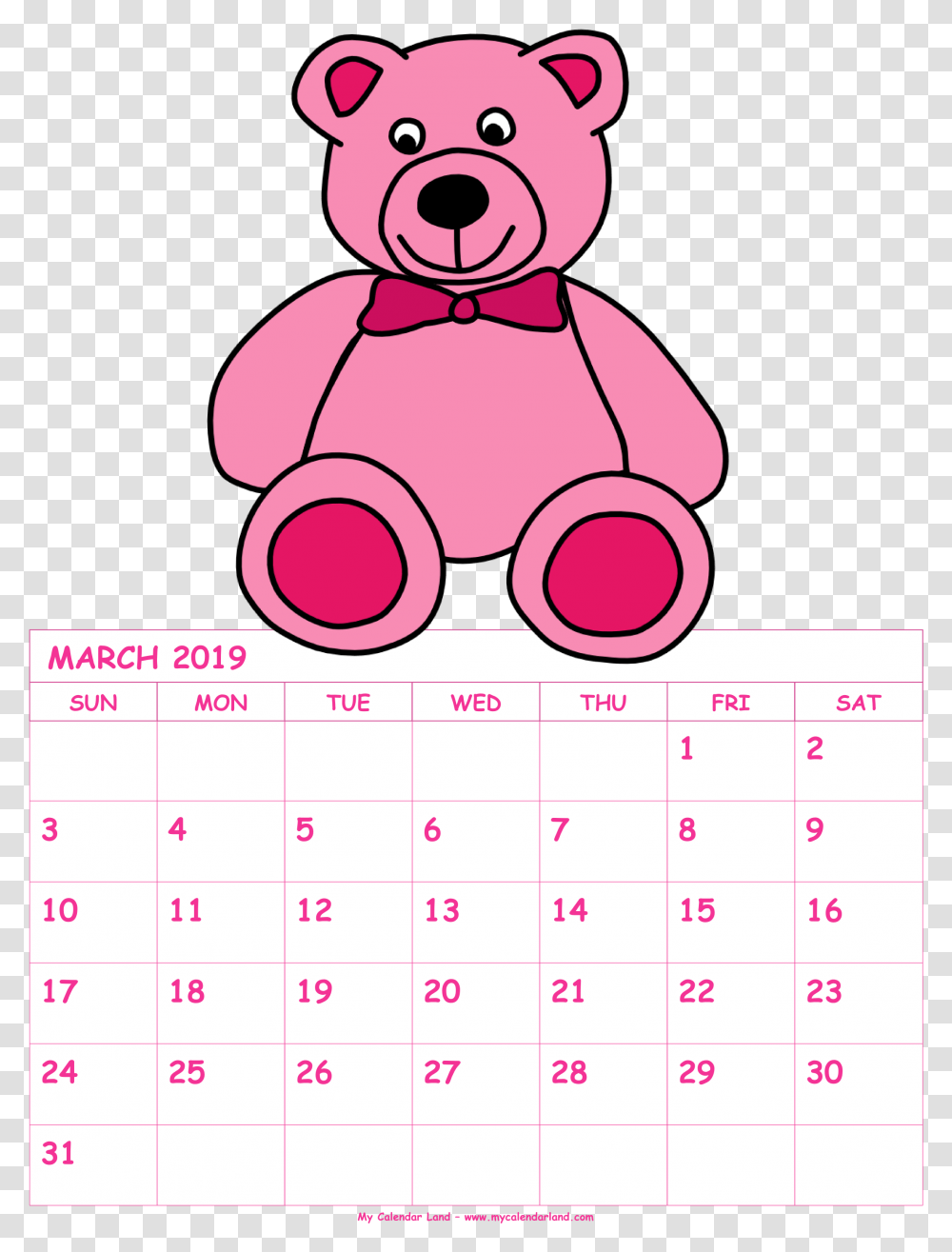 Calendar August 2019 Cartoon, Toy, Teddy Bear Transparent Png
