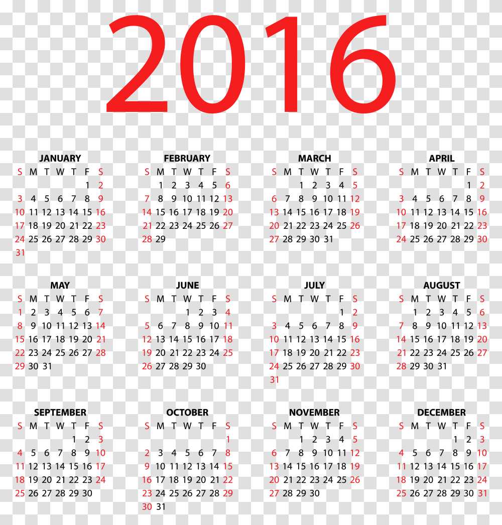 Calendar For 2016 Clipart Image Calendar 2019, Number, Alphabet Transparent Png