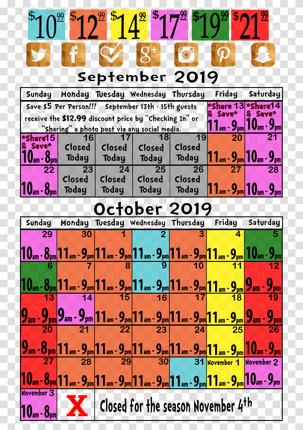 Calendar Price And Hours Of Operation For 2019 Bengtson Bengtson's Pumpkin Farm And Fall Fest, Word, Number Transparent Png