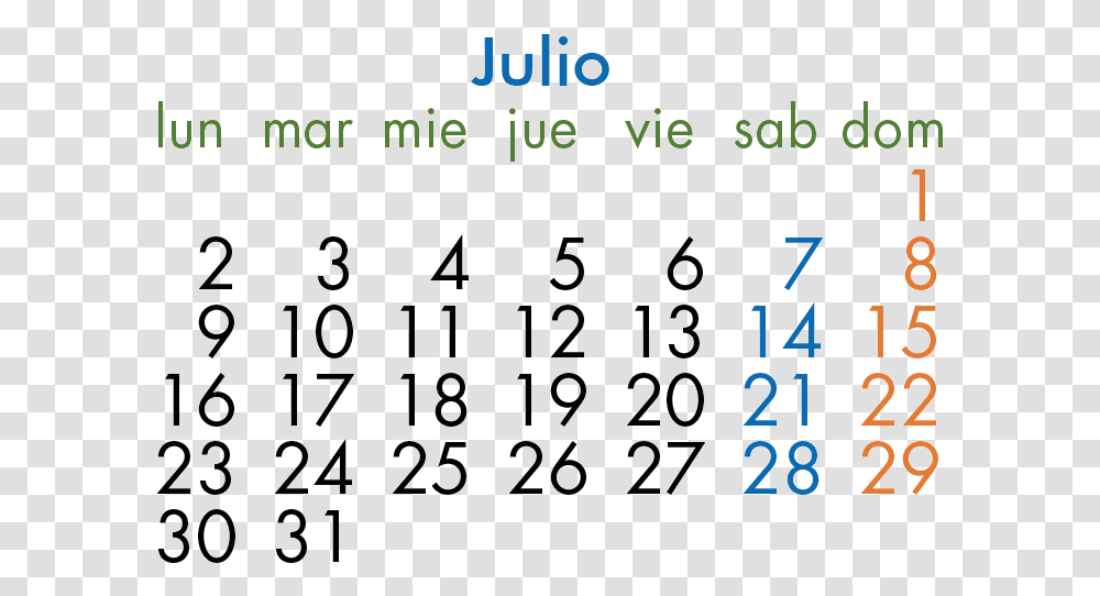 Calendario Laboral 2018 Julio Calendario Laboral Julio 2018, Number, Letter Transparent Png