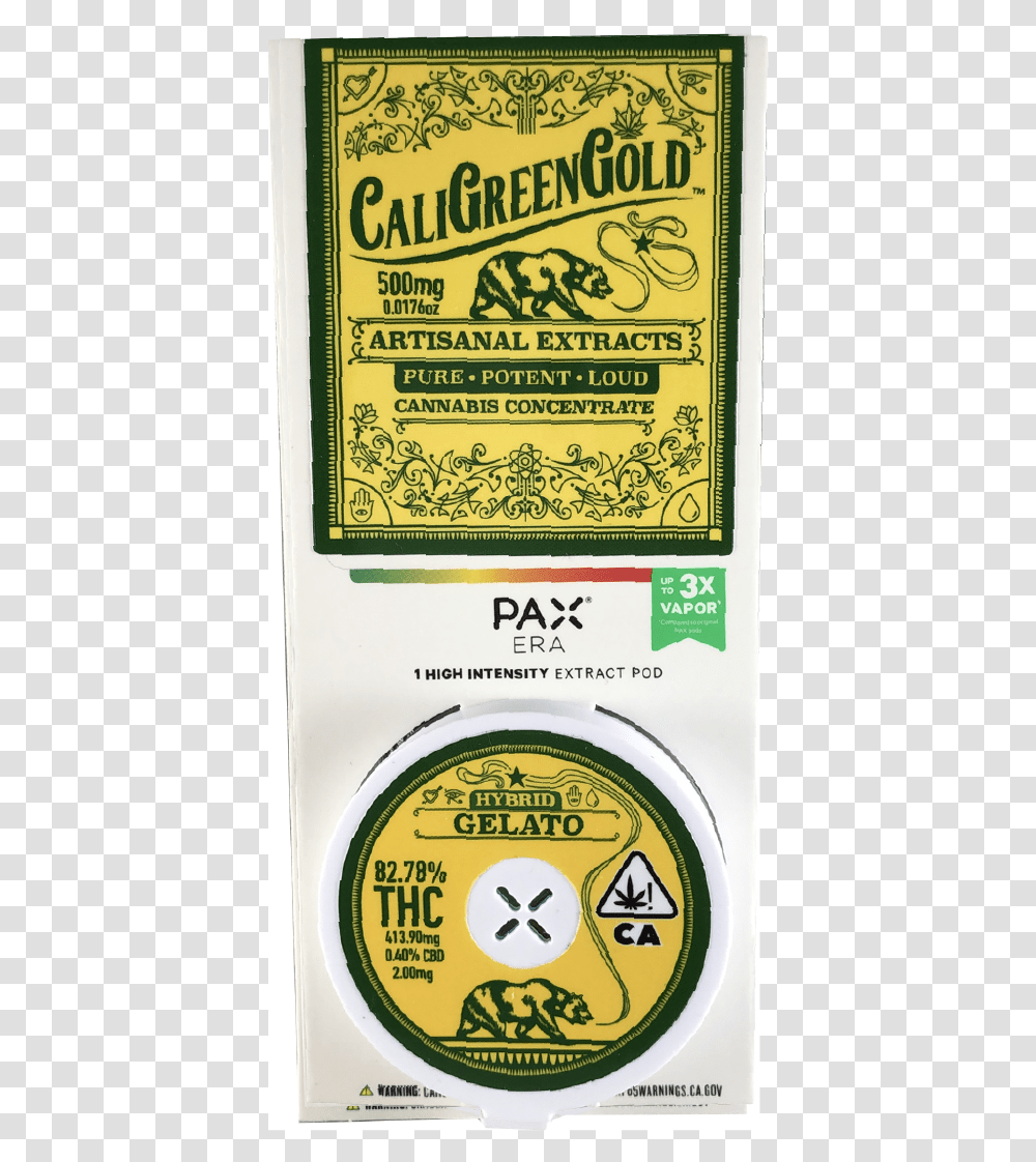 Cali Green Gold Pax, Label, Alcohol, Beverage Transparent Png