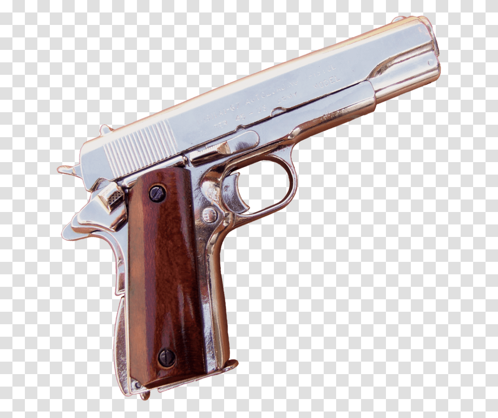 Caliber Automatic Pistol Nickel Finish M1911, Gun, Weapon, Weaponry, Handgun Transparent Png
