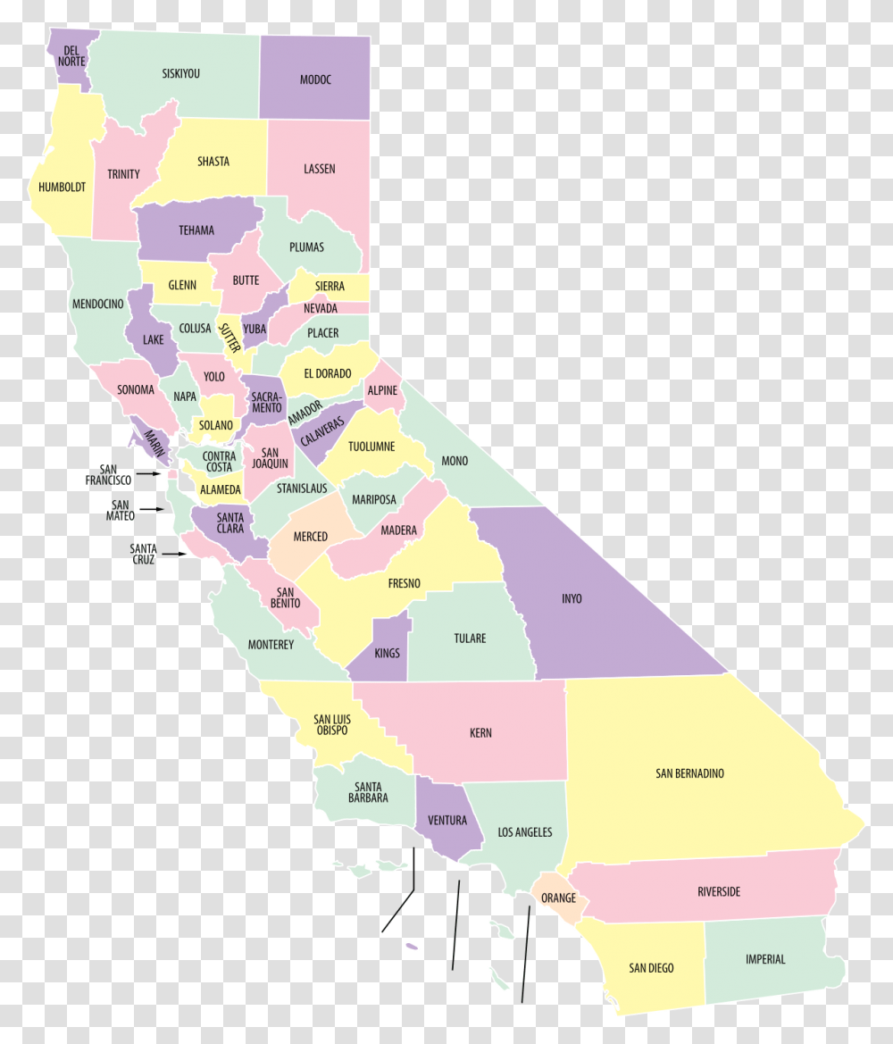 California Labeled By County, Map, Diagram, Atlas, Plot Transparent Png