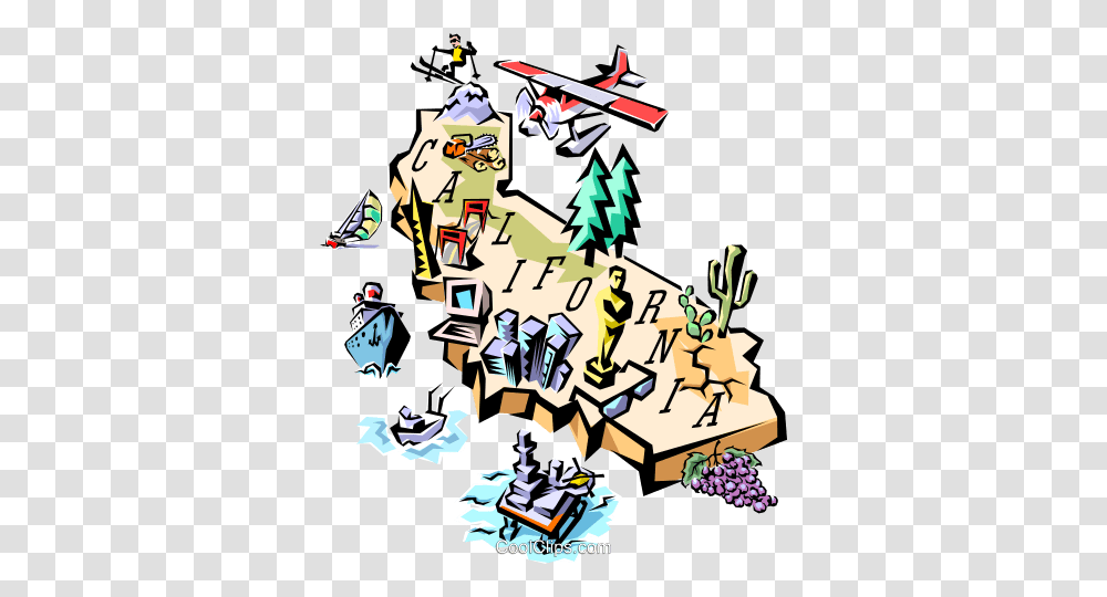 California Map Royalty Free Vector Clip Art Illustration, Plant, Tree, Airplane Transparent Png
