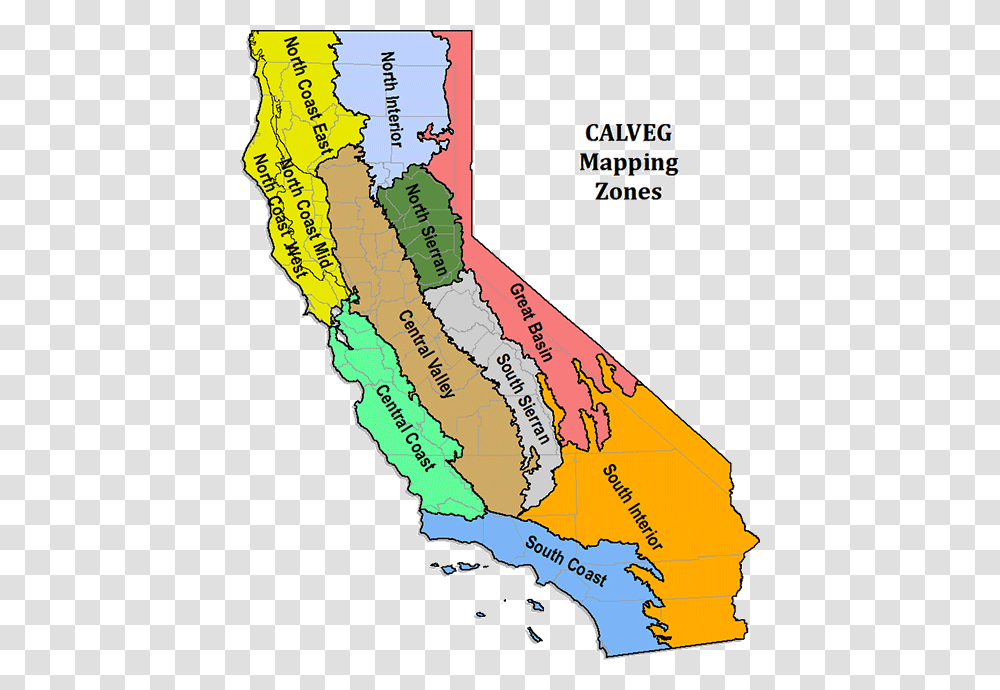 California Map With Calveg Zone Outlined And Labeled Vegetation Zone, Diagram, Plot, Atlas, Plant Transparent Png