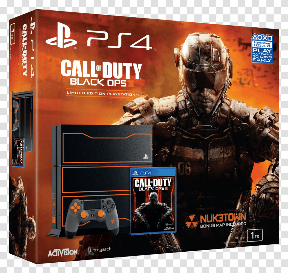 Call Of Duty Black Ops 3 Ps4 Box Ps4 Con Call Of Duty Black Ops, Helmet, Person, Poster, Advertisement Transparent Png
