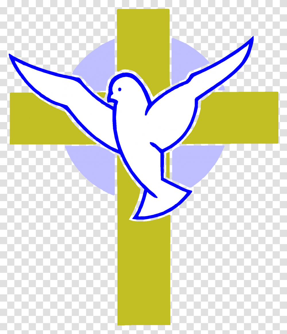 Calvary Christian Cross Doves As Symbols Religion Clip Art, Logo, Trademark, Star Symbol, Bird Transparent Png