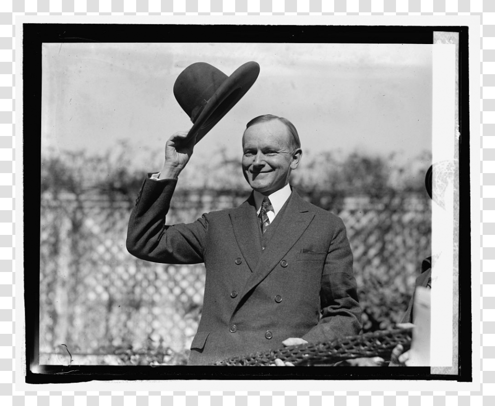 Calvin Coolidge Poster Standing Hat On Rose Garden, Person, Tie, Suit Transparent Png