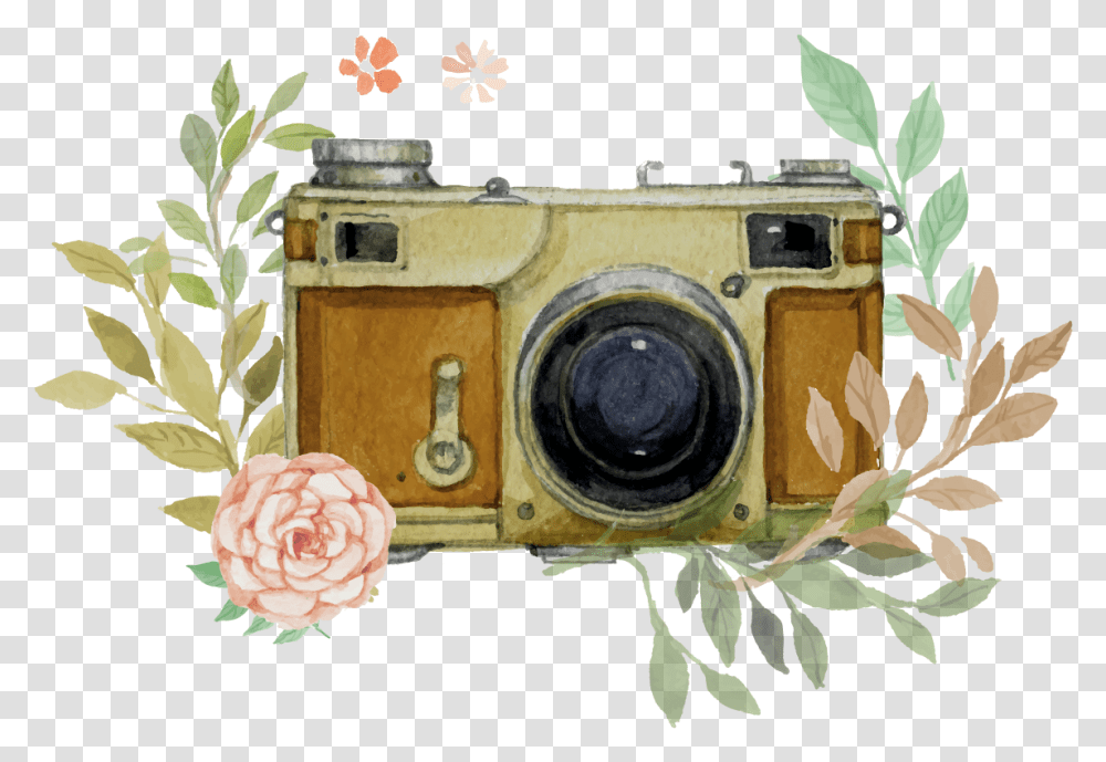 Camara Vector Watercolor Vintage Camera, Electronics, Digital Camera, Flower, Plant Transparent Png