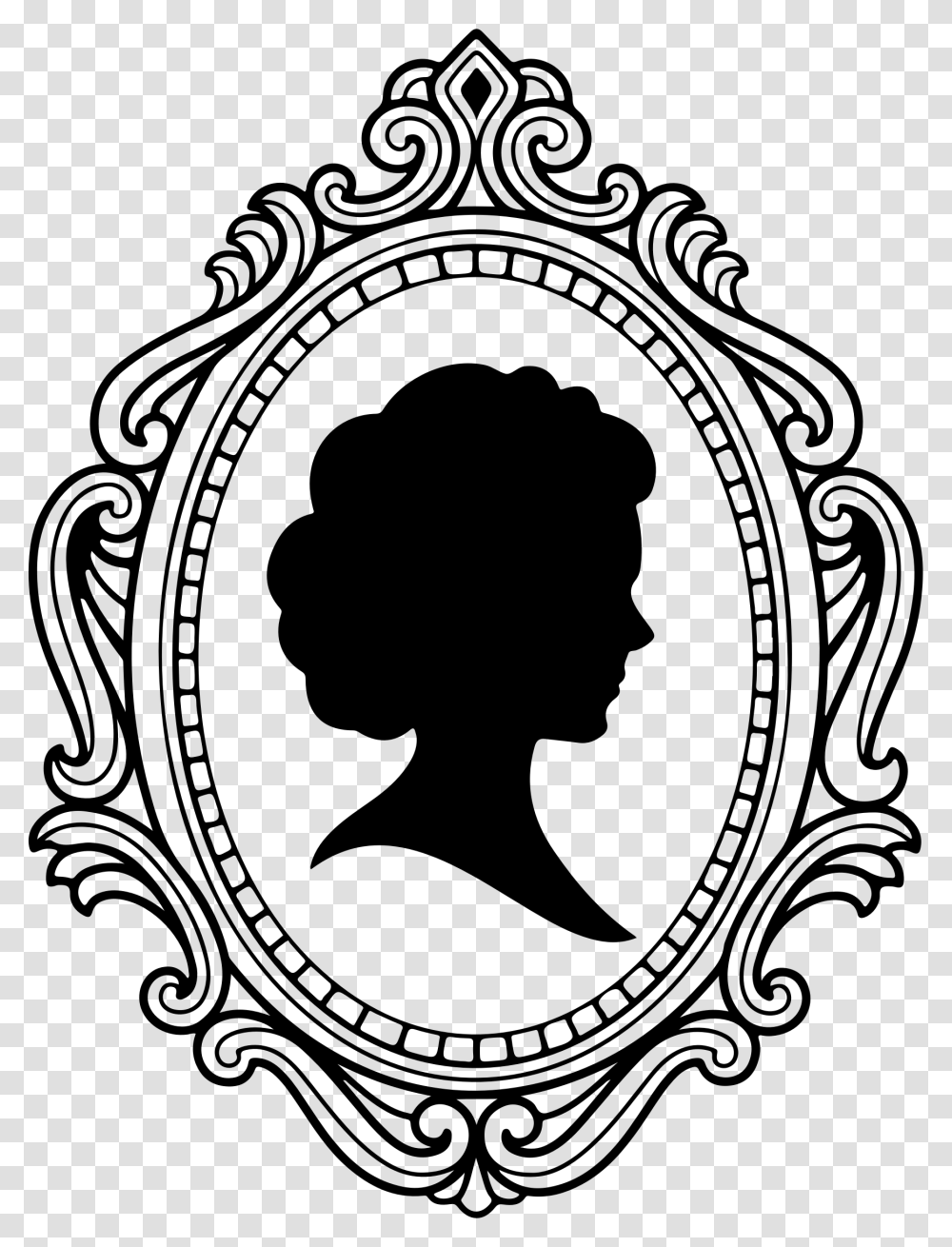 Cameo With Decorative Border Mirror Clipart Black And White, Gray, World Of Warcraft Transparent Png