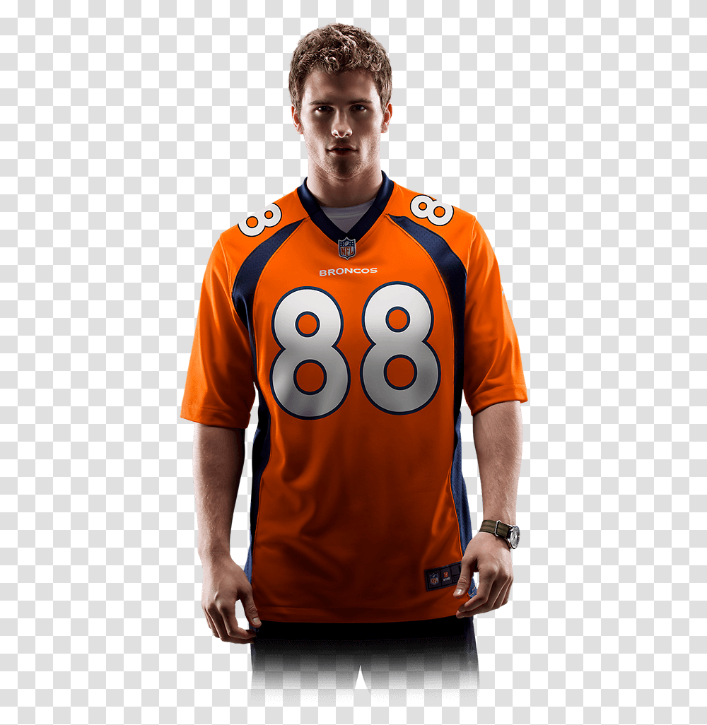 Camisa Futebol Americano Nike Denver Broncos Masculina Von Miller Fans Jersey, Apparel, Shirt, Person Transparent Png