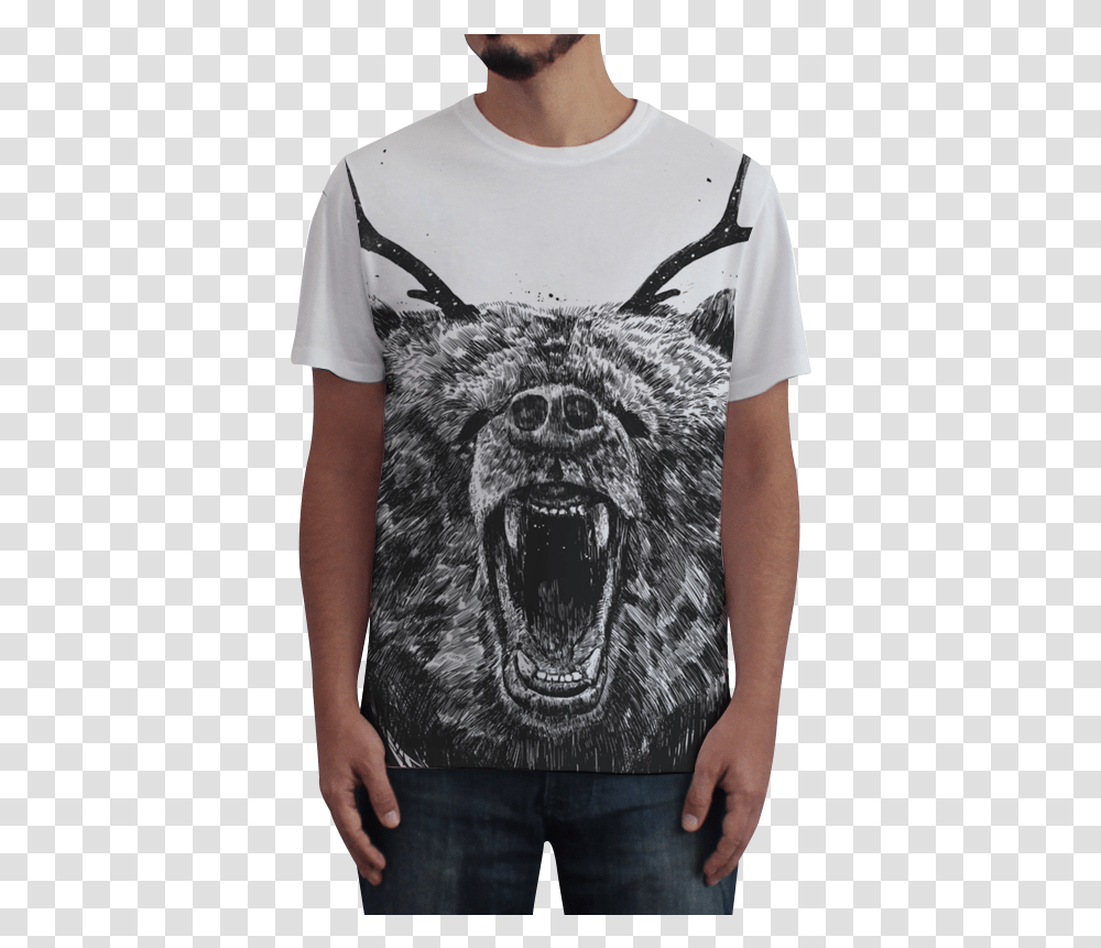 Camiseta Fullprint Angry Bear With Antlers De Balzs Bear With Antlers, Apparel, Person, Human Transparent Png