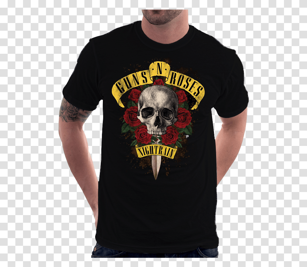 Camiseta Guns N Roses Logo Classico Camisa Nightrain Logo Gun N Roses, Apparel, Skin, Sleeve Transparent Png