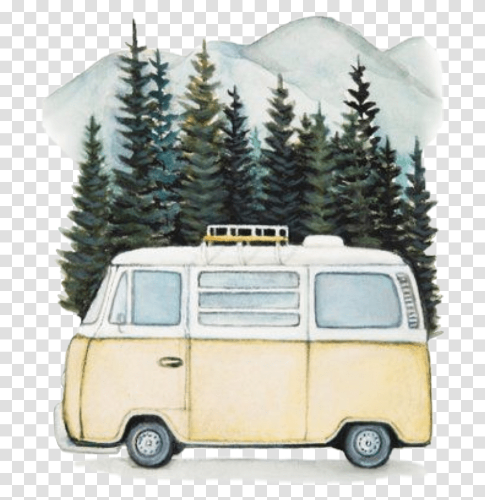 Camper Van Wanderlust Camping Travel Tour Vw Bus Adventure Awaits, Tree, Plant, Caravan, Vehicle Transparent Png