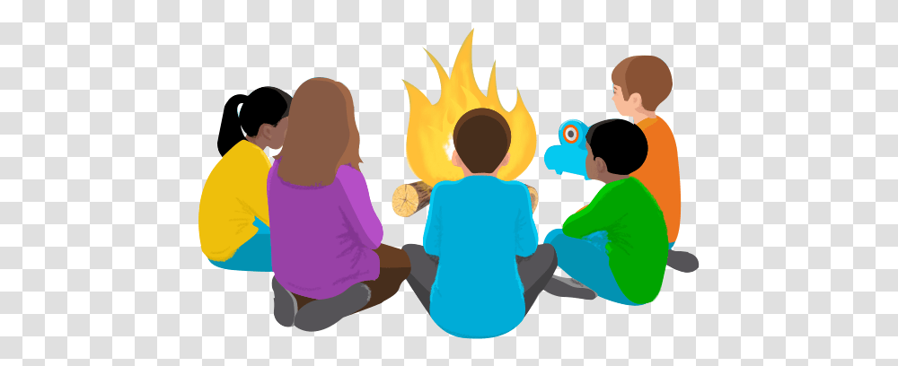 Campfire Story Play Wonder League 428708 Images Clipart Kids Sitting Around Campfire, Person, Flame, People, Kneeling Transparent Png