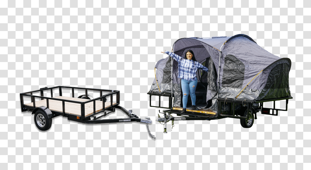 Camping Tent Trailer, Person, Transportation, Vehicle Transparent Png