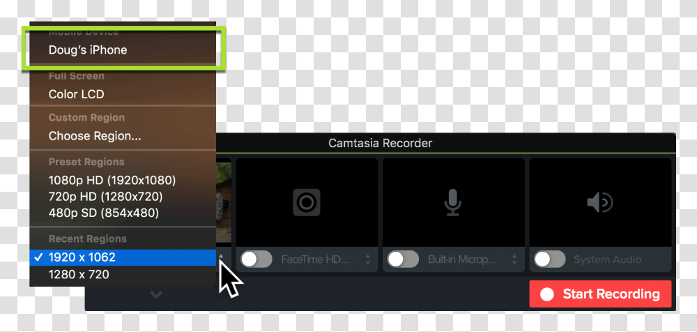 Camtasia Recorder Showing How To Select An Ios Device Screen Recorder Camtasia, Number, Monitor Transparent Png