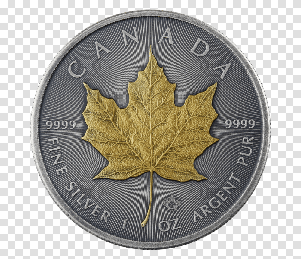 Canada 2019 Maple Leaf Ag999 1oz Antique Gold Kurowski Coin, Money, Silver, Rug, Nickel Transparent Png