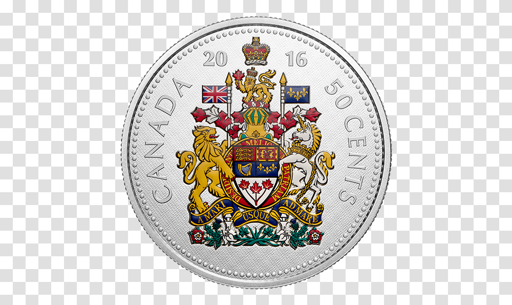 Canadian 50 Cent Coin Coloured, Logo, Trademark, Rug Transparent Png