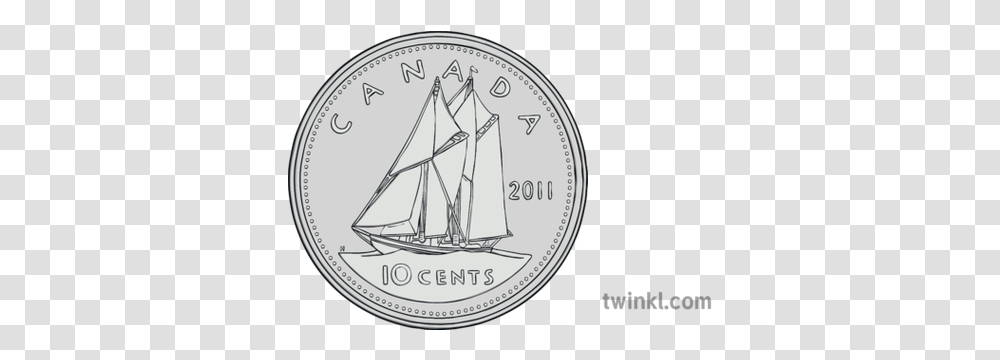 Canadian Dime Illustration Sailing, Coin, Money, Clock Tower, Architecture Transparent Png
