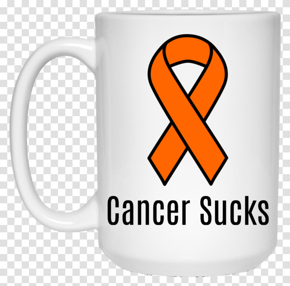 Cancer Sucks Orange Ribbon Awareness 15 Oz Mug Brain Cancer Ribbon Clipart, Coffee Cup, Symbol, Tape, Stein Transparent Png